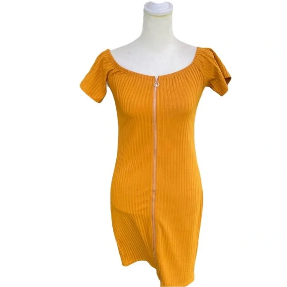 Say What? | Dresses | Say What Mustard Yellow O Ring Zipper Off Shoulder Bodycon  Dress | Poshmark
